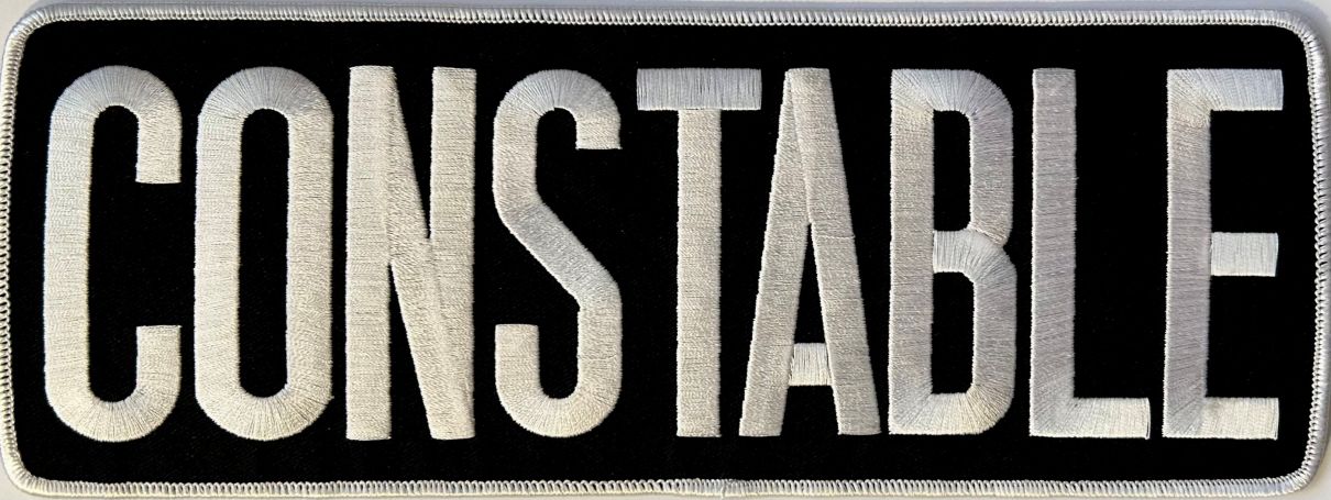 CONSTABLE BACK PATCH - WHITE ON BLACK - SEW ON.
